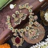 Vriksham Bridal Green Shade Lakshmi Style Kundan Jadau Short Choker-Pearl-J3388